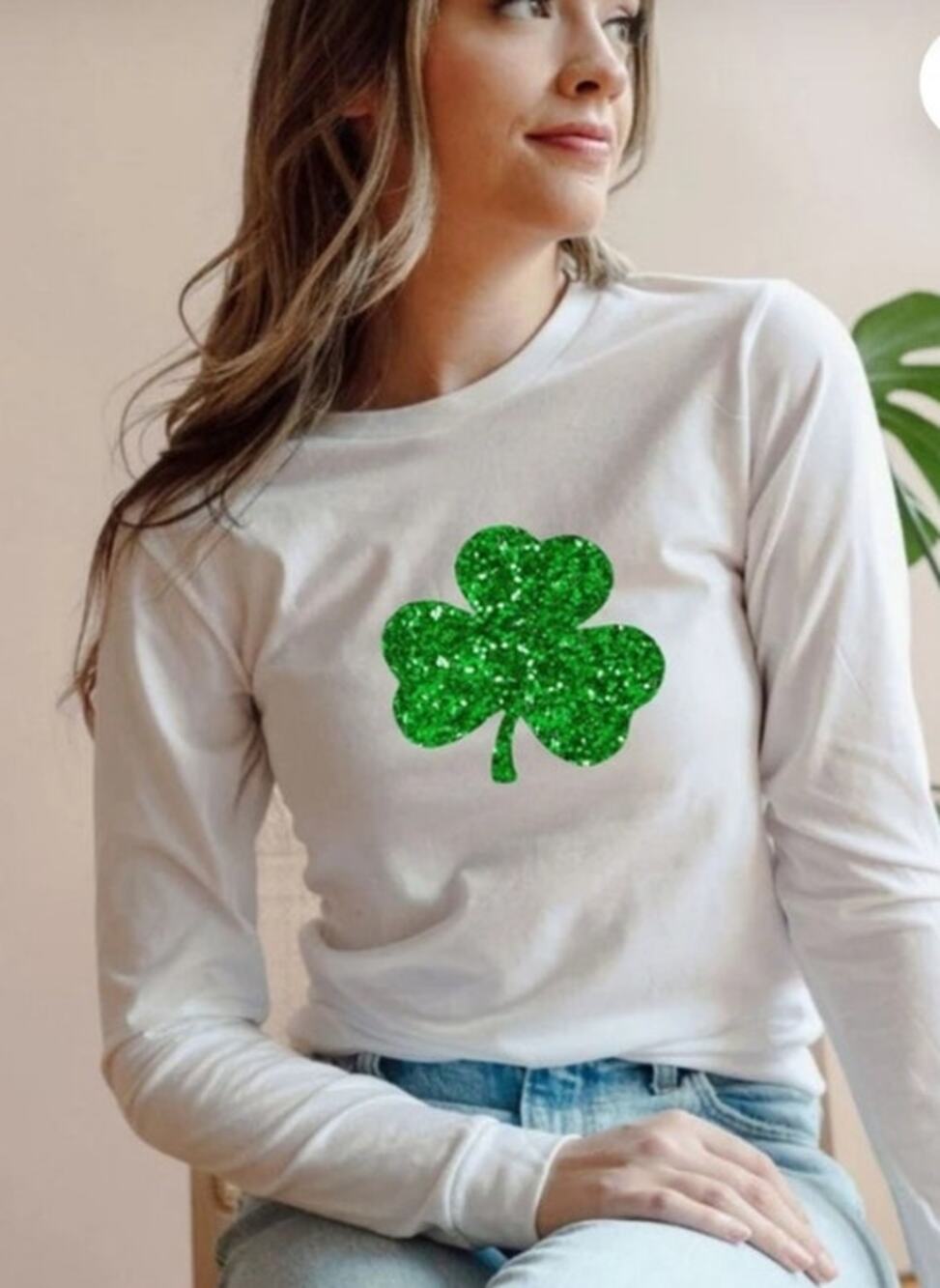 St. Patrick's Day Green Glitter Shamrock Irish Leprechaun White T Shirt Small